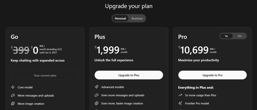 Get ChatGPT Go plan for FREE