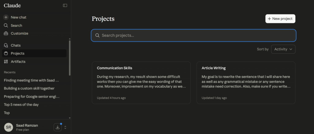 Projects in claude ai
