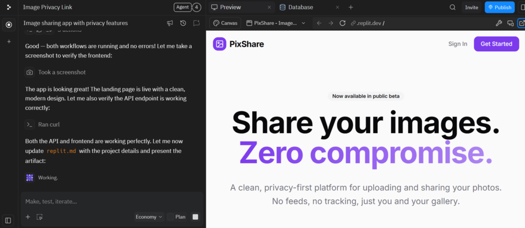 Replit generate a image sharing app