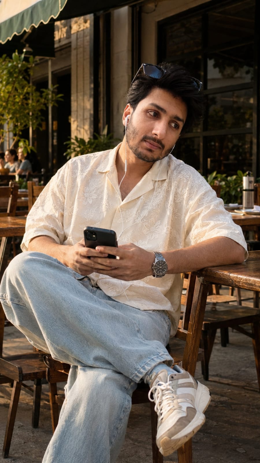 Golden hour cafe portrait result